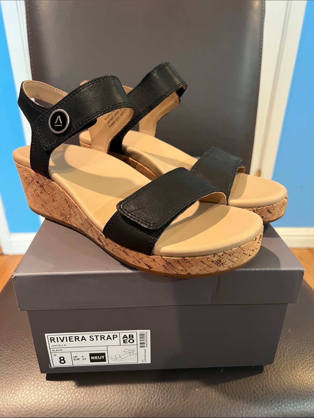Abeo black Riviera strap cork platform sandal neutral step